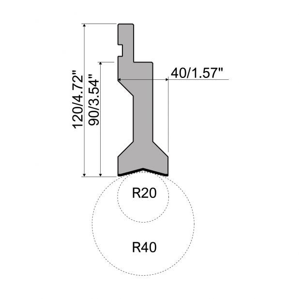Supporto per elementi raggiati R1 Serie TOP con altezza di lavoro=90mm, Raggio=20-40mm, Materiale=42Cr, Portat